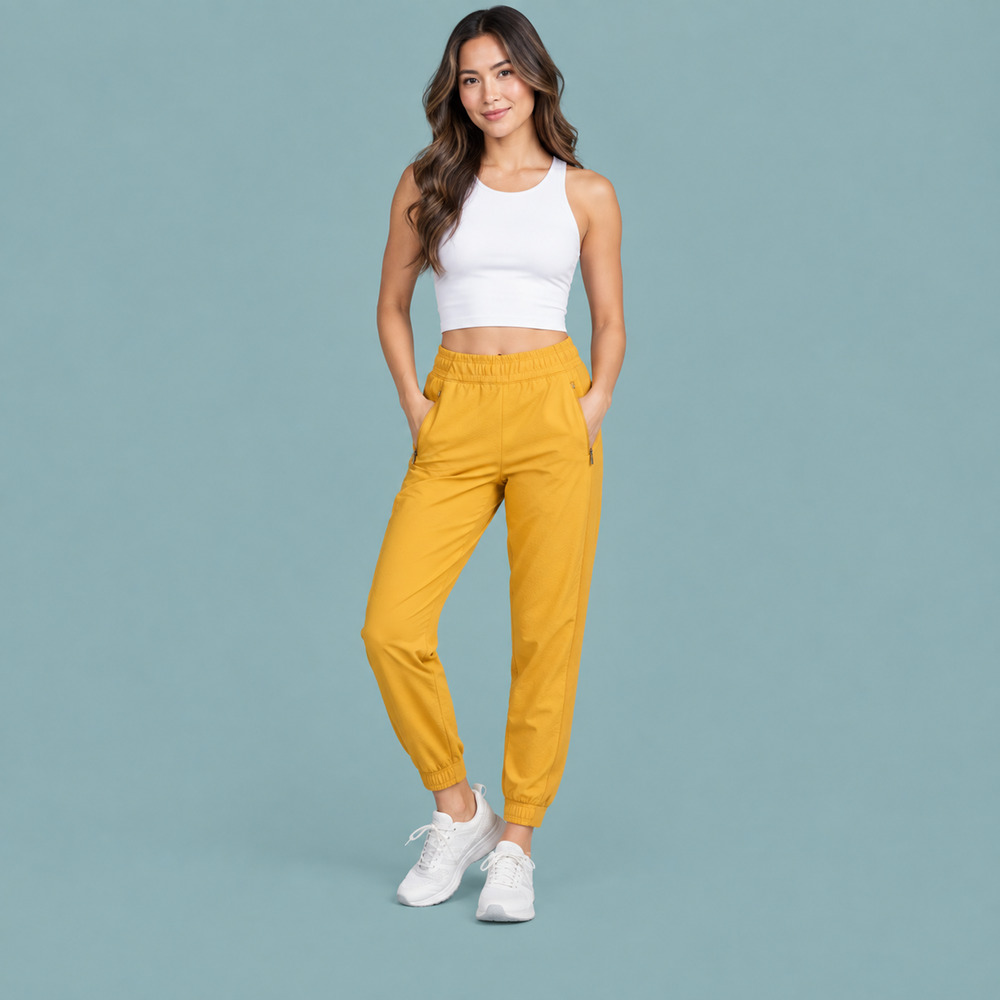 Athleta Size 0 Textured Brooklyn Jogger Mustard Yellow Solid Nylon Active Pants
